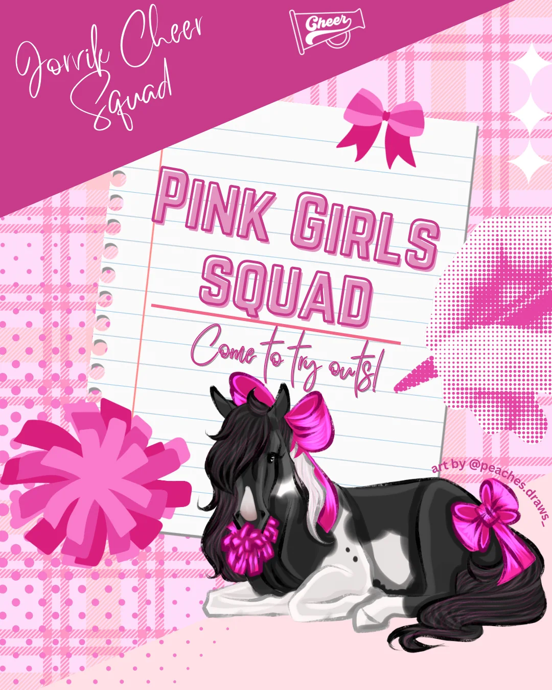 Pink Girls Squad promotional poster in pink with horse artwork
