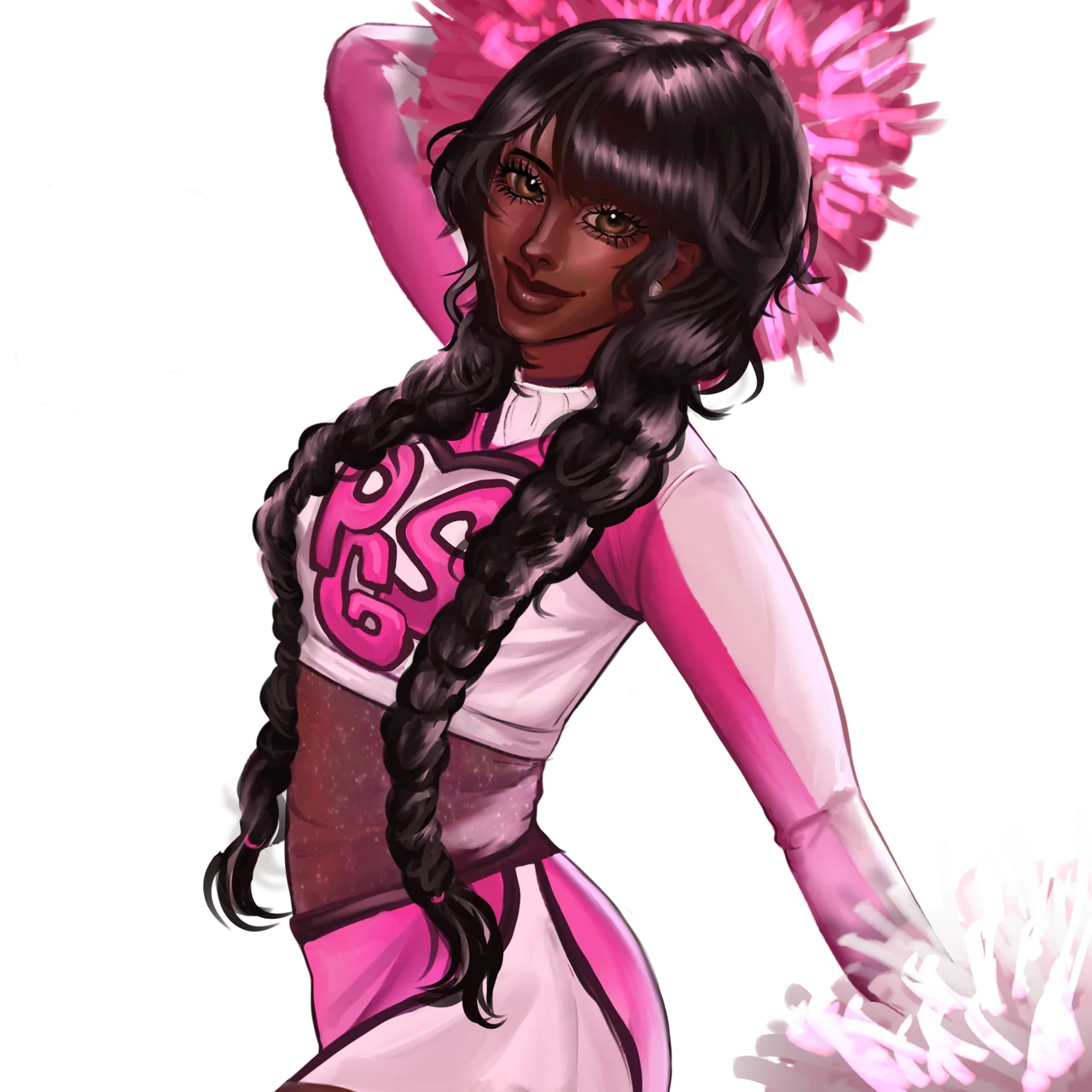 Pink Girls Squad cheerleader character holding pink pom-poms