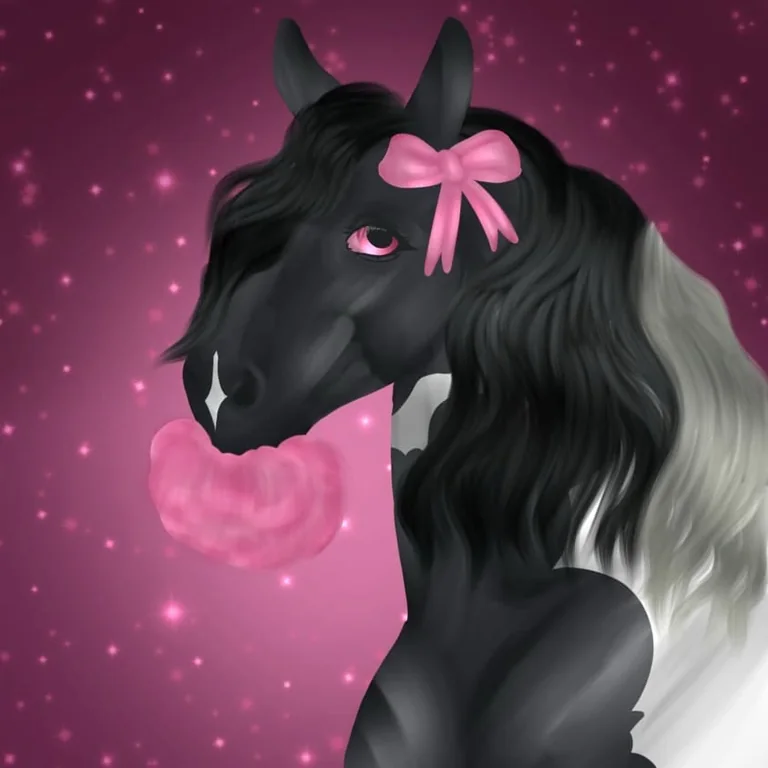 Commissioned Pink Girls Squad horse artwork with a black horse and pink bow